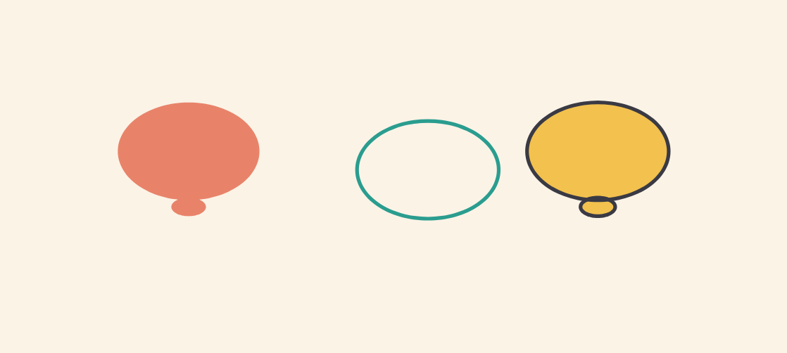 Three balloons: solid fill, outline only, and both