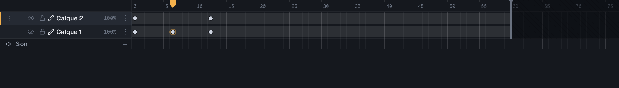 La règle des images, deux pistes de calques et la tête de lecture